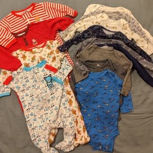 13 piece bundle footie pajamas and onesies 3-6 mo